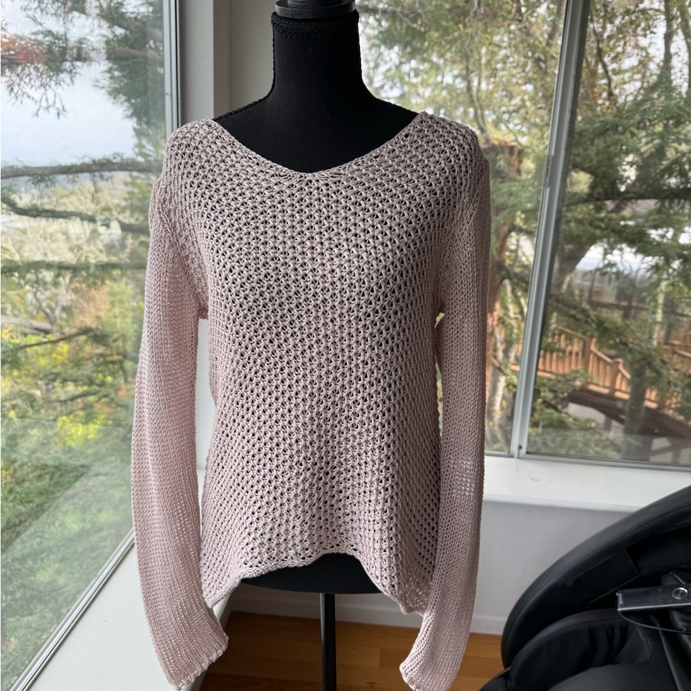 LIKE NEW Light Pink 100% Linen Knit Breathable Summer Sweater Size XS